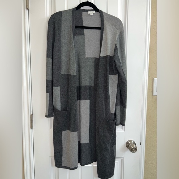 J Jill Gray Color Block Sweater Cardigan - Picture 1 of 7